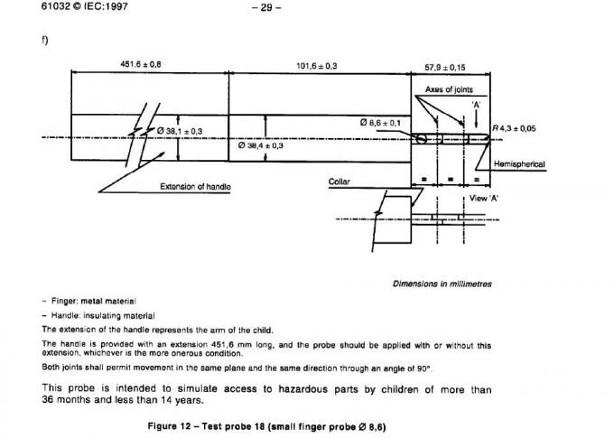 Stainless Steel IEC 60335 Test Finger Probe 18 Ф8.6 0