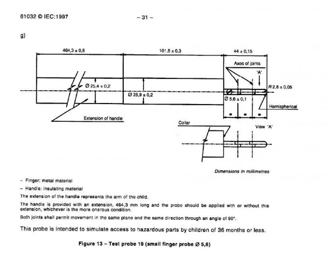 IEC61032 Children Safety Small Test Finger Probe 19 0